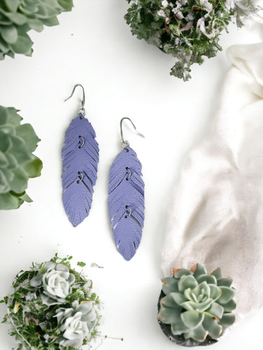 Lilac Feather Leather Earrings - E19-2685