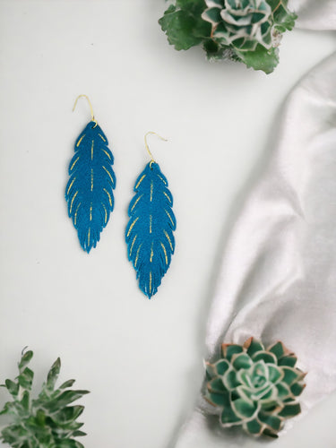 Turquoise Feather Suede Earrings - E19-2691