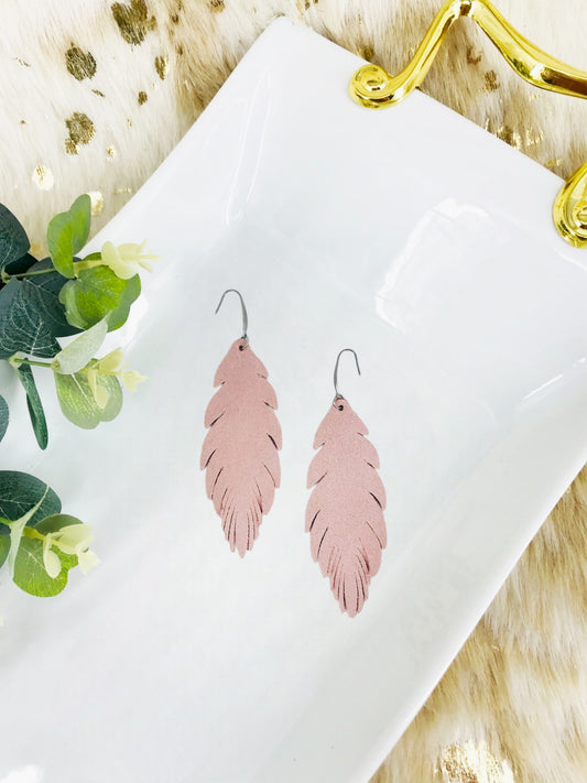 Pink Suede Feather Leather Earrings - E19-2692