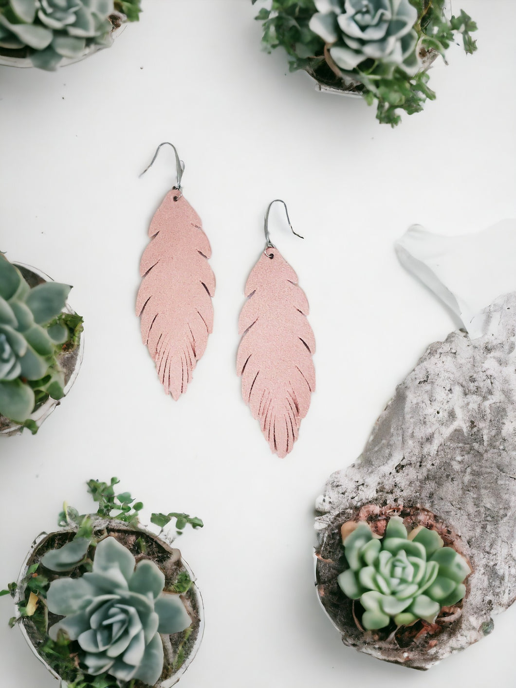 Pink Suede Feather Leather Earrings - E19-2692