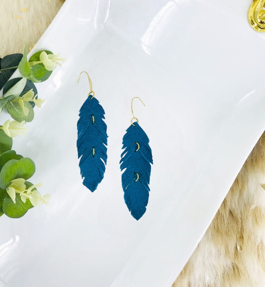 Turquoise Suede Feather Leather Earrings - E19-2693