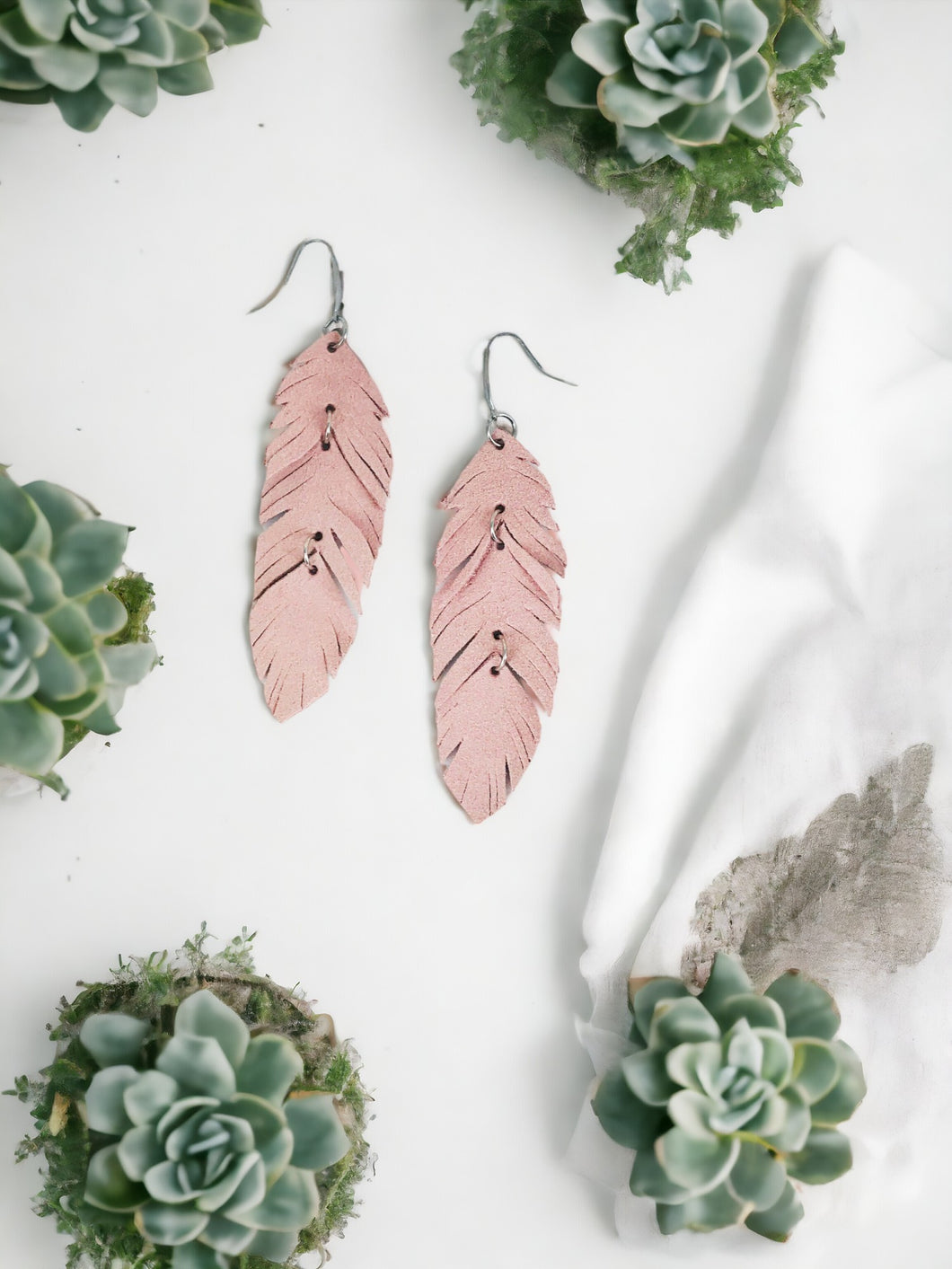 Pink Suede Feather Leather Earrings - E19-2694