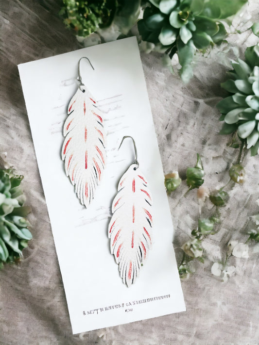 White Feather Genuine Leather Earrings - E19-2699