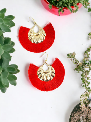 Large Fan Shaped Tassel Earrings - E19-2779