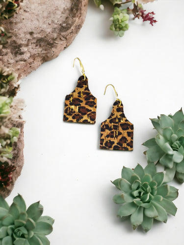 Genuine Cork on Leather Cow Tag Earrings - E19-2787