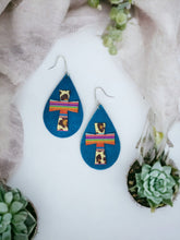 Load image into Gallery viewer, Turquoise Suede and Embossed Leopard Leather Earrings - E19-2805