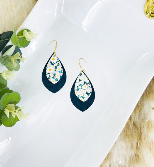 Turquoise Suede and Daisy Leather Earrings - E19-2811