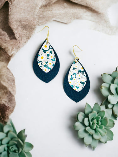 Turquoise Suede and Daisy Leather Earrings - E19-2811