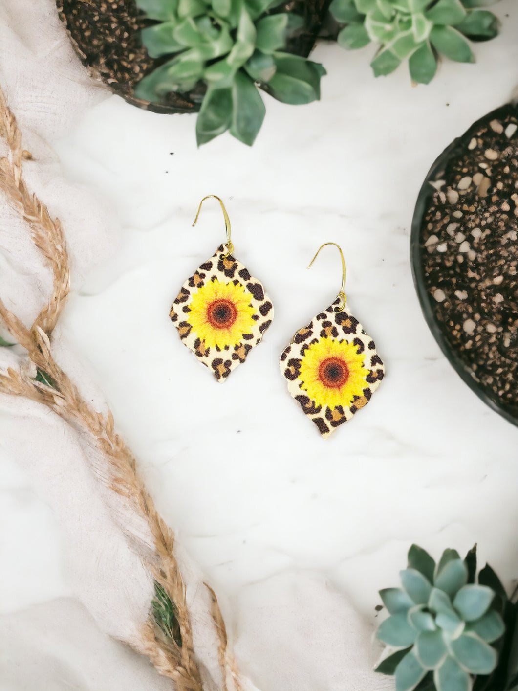 Sunflower Genuine Leather and Cork Earrings - E19-2814