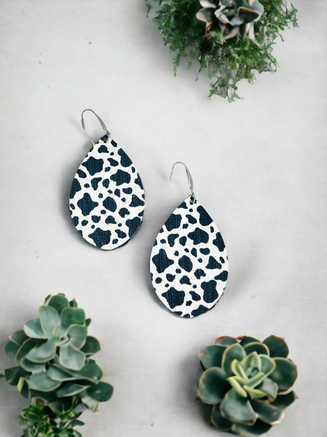 Spotted Cow Cork on Leather Earrings - E19-2827