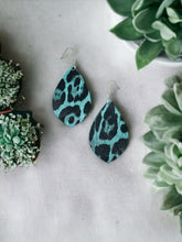 Load image into Gallery viewer, Mint Faux Leather Leopard Earrings - E19-2834