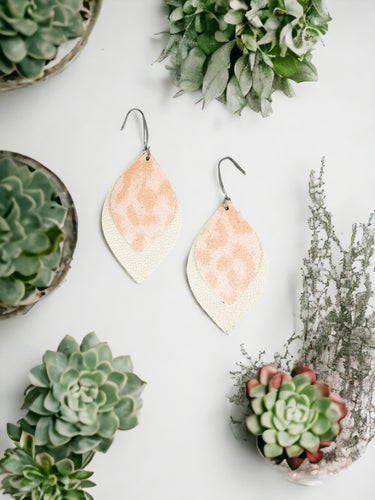 Ivory and Peach Leopard Faux Leather Earrings - E19-2836