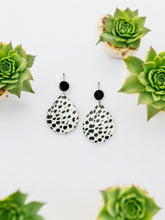 Load image into Gallery viewer, Faux Druzy and Black Cheetah Cork Leather Earrings - E19-2844