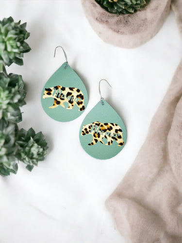 Green Mama Bear Faux Leather Earrings - E19-2845