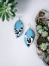 Load image into Gallery viewer, Blue and Leopard Faux Leather Earrings - E19-2846