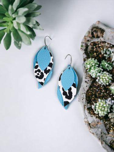 Blue and Leopard Faux Leather Earrings - E19-2846