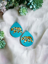 Load image into Gallery viewer, Teal Mama Bear Faux Leather Earrings - E19-2848