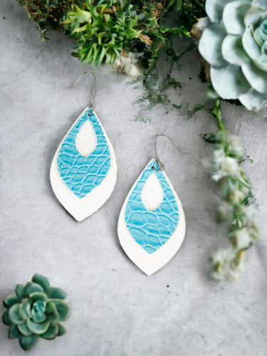 Ivory and Blue Alligator Faux Leather Earrings - E19-2850