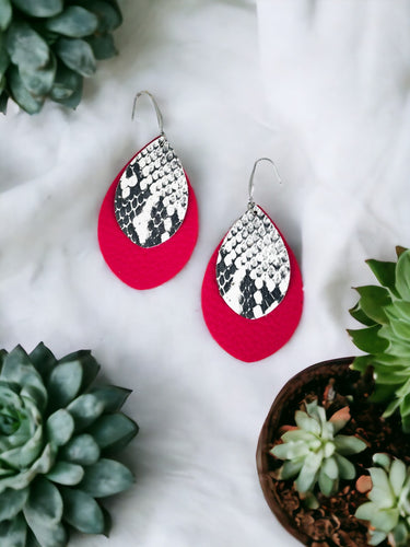 Pink and Snake Skin Faux Leather Earrings - E19-2852