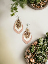 Load image into Gallery viewer, Shiny Pearl Faux Leather and Chunky Glitter Layered Earrings - E19-2853