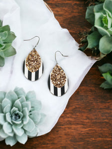 Stripped Faux Leather and Chunky Glitter Earrings - E19-2857