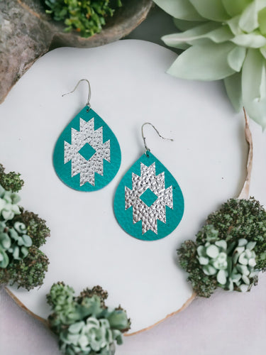 Green Bohemian Themed Faux Leather Earrings - E19-2858