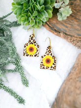 Load image into Gallery viewer, Sunflower Leopard Leather Cow Tag Earrings - E19-2859