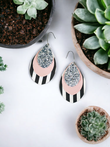 Layered Faux Leather and Chunky Glitter Earrings - E19-2860