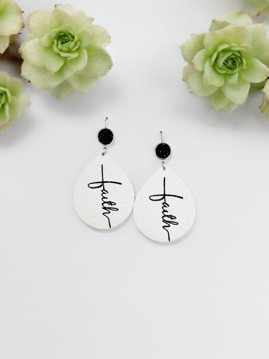 Faux Druzy and White Leather "Faith" Earrings - E19-2862