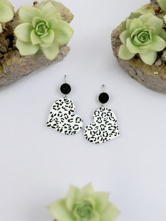 Faux Druzy and White Leopard Leather Earrings - E19-2866