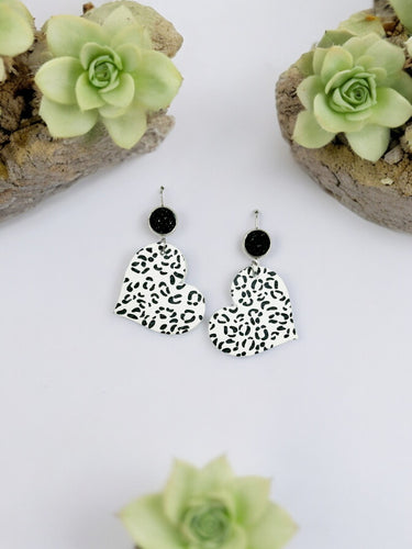 Faux Druzy and White Leopard Leather Earrings - E19-2866