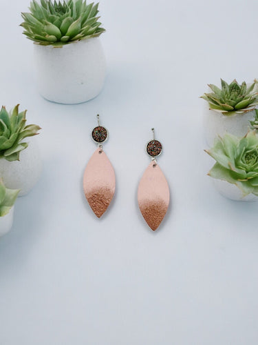 Faux Druzy and Pink Genuine Leather Earrings - E19-2872