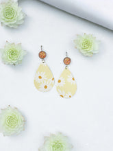 Load image into Gallery viewer, Orange Druzy and Daisey Faux Leather Earrings - E19-2881