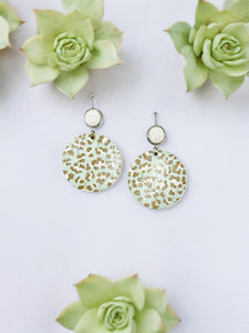 White Druzy and Leopard Leather Earrings - E19-2890