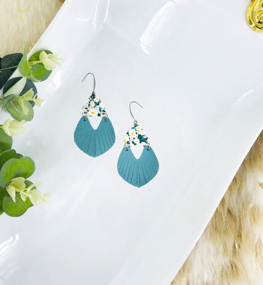 Daisy Leather and Blue Fringe Leather Earrings - E19-2898