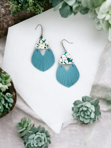 Daisy Leather and Blue Fringe Leather Earrings - E19-2898