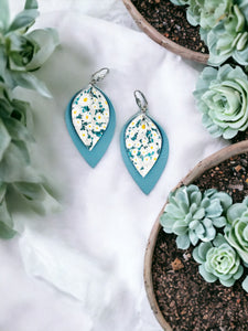Blue Leather and Daisy Leather Earrings - E19-2903