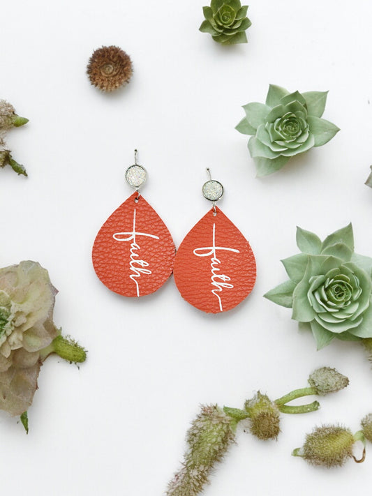 Druzy Agate and Coral Leather "Faith" Earrings - E19-2907