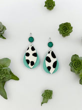 Load image into Gallery viewer, Druzy Agate and Cheetah and Aqua Leather Earrings - E19-2908