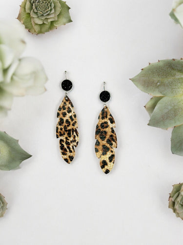 Druzy Agate Leopard Leather Earrings - E19-2909