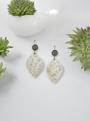 Druzy Agate and Nude Leopard Leather Earrings - E19-2932