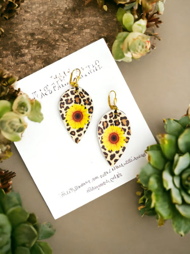 Sunflower Leopard Leather Earrings - E19-2937