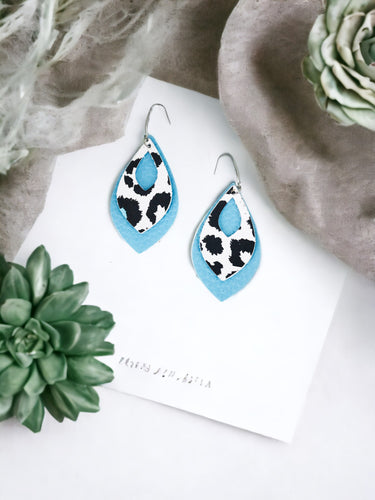 Blue and Leopard Faux Leather Earrings - E19-2939