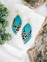 Load image into Gallery viewer, Aqua and Leopard Leather Earrings - E19-2948