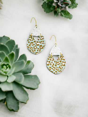 White Chunky Glitter and Leopard Leather Earrings - E19-2954