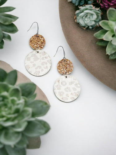 Chunky Glitter and Nude Leopard Leather Earrings - E19-2955