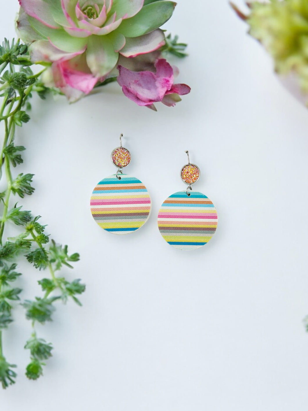 Druzy Agate and Striped Faux Leather Earrings - E19-2967