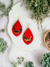 Load image into Gallery viewer, Red and Brown Leopard Faux Leather Earrings - E19-2973