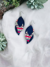 Load image into Gallery viewer, Blue and Cheetah Serape Striped Faux Leather Earrings - E19-2978