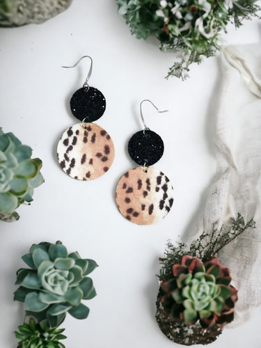 Leopard Faux Leather and Chunky Glitter Earrings - E19-2984